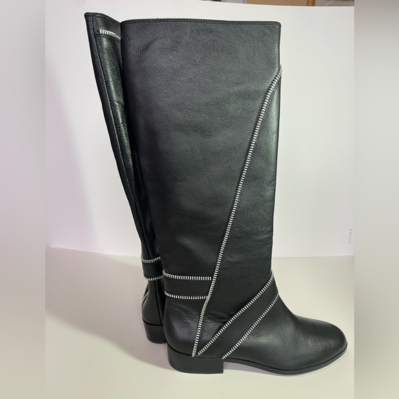 Michael Kors Women’s Silver Studded Black Leather Knee High Boots - Picture 2 of 8